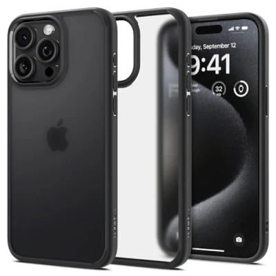 Image de Spigen Ultra Hybrid Coque de protection pour téléphone portable polycarbonate, polyuréthanne thermoplastique (TPU) noir givré Apple iPhone 15 Pro Max