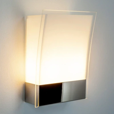 Afbeelding van Lindby Wandlamp 2lichts glas, metaal H: 26.5 cm E27 wit gesatineerd, chroom