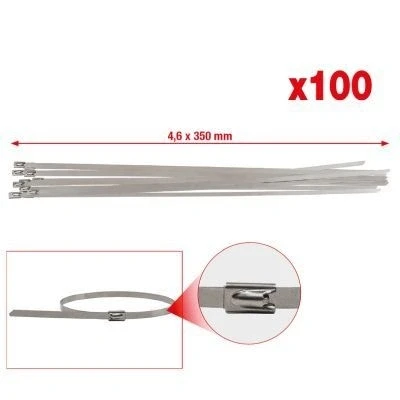 Afbeelding van KS Tools, Kabelbinders, Roestvrijstalen kabelbinders met kogelslot, 4,6x350mm, 100 stuks. (Metalen kabelbinder, 350 mm, 1 Pcs.)