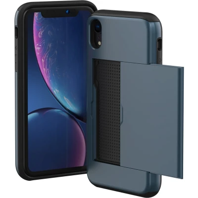 Afbeelding van iMoshion Hoesje Geschikt voor iPhone Xr Ruimte 2 pasjes Backcover met pasjeshouder Donkerblauw
