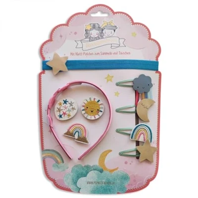 Afbeelding van Papierdrachen 5 stuks haaraccessoires, klittenbandsluiting, verwisselbare patches in regenboogdesign, mooie creatieve haaraccessoires voor meisjes