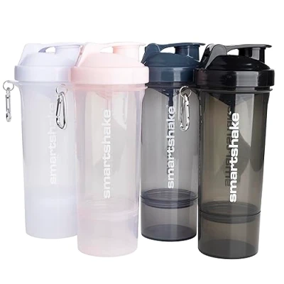 Afbeelding van Smartshake Slim 4 stuks eiwitshakers 400 ml incl. opslag lekvrij schroefdeksel BPA vrij uniseks (zwart, wit, stormy grijs, Cotton Pink)