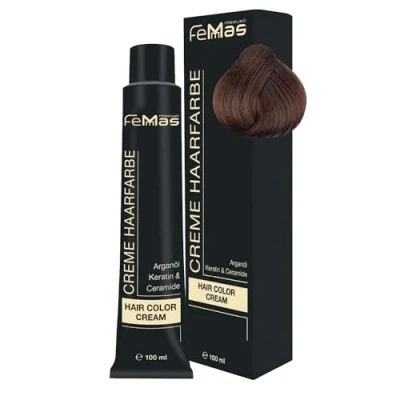 Image de teinture pour cheveux FemMas Blond foncé Gold 6.3 I Crème colorante professionnelle à l&#039;huile d&#039;argan, la kératine &amp; aux céramides Comme coloration permanente ou des résultats de