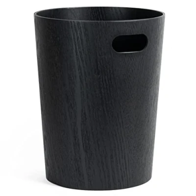Afbeelding van Kazai. Börje prullenmand van echt hout, moderne afvalemmer hout voor kantoor, kinderkamer en slaapkamer, 9 liter, zwart eiken