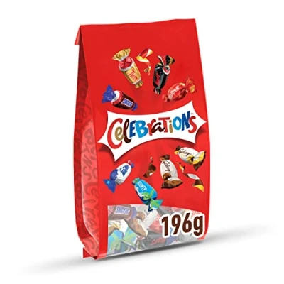 Image de CELEBRATIONS Chocolat Format Ballotin 196g Assortiment de Mini Chocolats au Lait Individuels SNICKERS, TWIX, MARS, MALTESERS, BOUNTY et autres