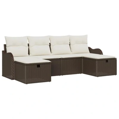 Afbeelding van vidaXL 6 delige tuinsofa set met kussens bruin poly rattan