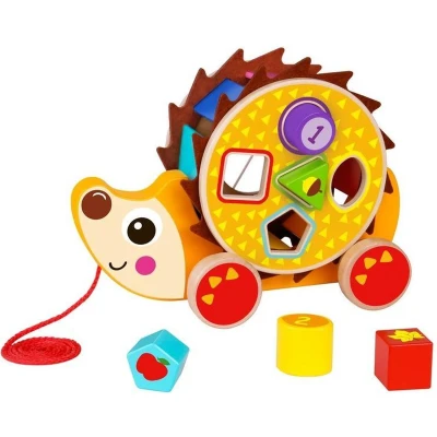 Afbeelding van Tooky Toy Trekfiguur Egel 28 X 21 Cm Hout Oranje/bruin