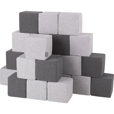 Afbeelding van KiddyMoon Zachte blokken voor baby&#039;s, 24 stuks, bouwkubus van schuim, 14 cm, kubussen: lichtgrijs/donkergrijs