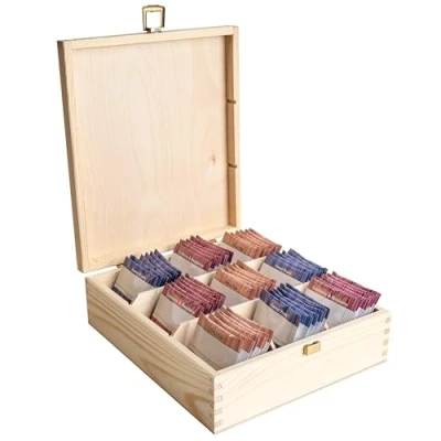 Image de Creative Deco Boite a The en Bois 23,5 x 20,5 7,5cm 9 Compartiments