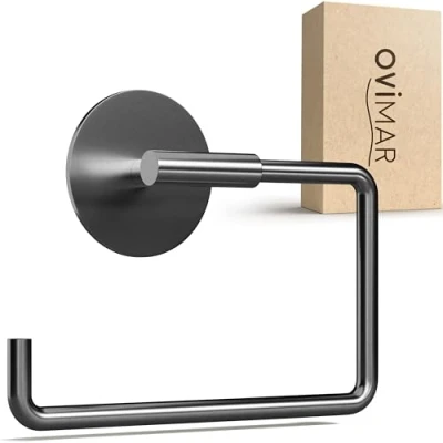 Afbeelding van ovimar Skardstind Toiletpapierhouder zonder boren Gunmetal Zelfklevend van roestvrij staal deksel incl
