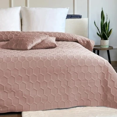 Afbeelding van Euromat Couvre lit matelassé avec 2 taies d&#039;oreiller 40 x cm Rose poudré Parla 3D, 220 240