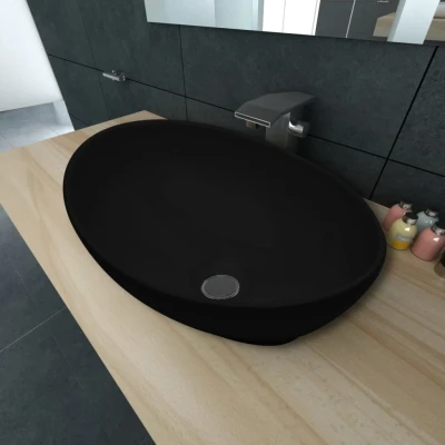 Afbeelding van Luxe wastafel ovaal 40x33 cm keramiek zwart