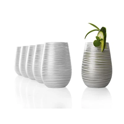 Afbeelding van Stölzle Lausitz TWISTER set van 6 glazen 465 ml wit en zilver, glazen, vaatwasmachinebestendig, hoge slagvastheid, universele als water , sap