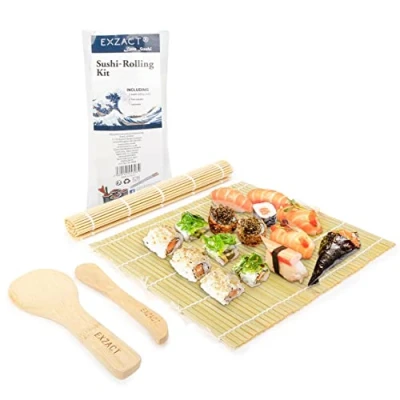 Afbeelding van EXZACT Sushi Rolling Mat 4 stuks Maker Kit 2 x Mats, 1 Rijstpeddel, Rijstverspreider Geschikt voor beginners en ervaren