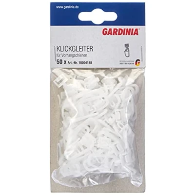 Afbeelding van GARDINIA 50 stuks witte kunststof glijders met vouwhaken voor GE en P2UE gordijnrails