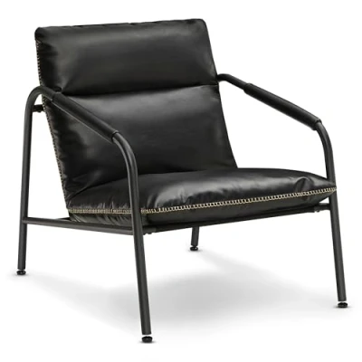 Afbeelding van VASAGLE EKHO Collection LAC014B01 Woonkamerstoel, bijzetstoel met armleuningen, metalen frame, PU naden, modern, mid eeuw, voor slaapkamer, leeskamer, woonkamer, inktzwart