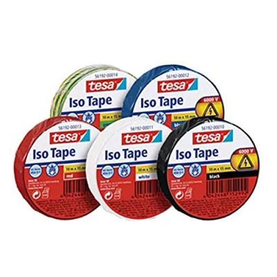 Afbeelding van Tesa Iso Tape isolatietape, 10 m x 15 mm, blauw, rood, zwart, groen/geel en wit, 5 stuks