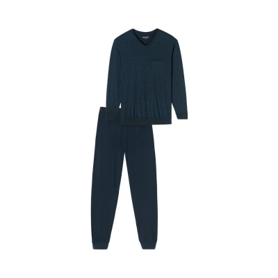 Afbeelding van Schiesser pyjama lange manchetten ruitjes nachtblauw Comfort Essentials Heren Pyjamaset