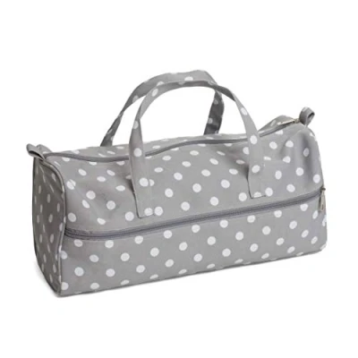 Afbeelding van Hobby Gift Exclusieve gebreide tas, projectkoffer, reisetui, haaktas, 16 x 43 19 cm, grijze stippen
