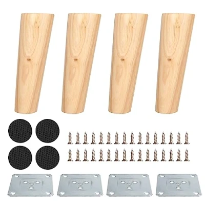 Afbeelding van YOUNTHYE Massief houten meubelpoten, 4 stuks, 15 cm, met montageplaten en schroeven viltglijders, voor bank, bed, stoel