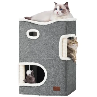Afbeelding van YITAHOME Kattenhok voor binnen, multifunctioneel, krabpaal en bal, kattenbed, basic kattentoren, schattige kattentoren katten, verstopplaats grijs