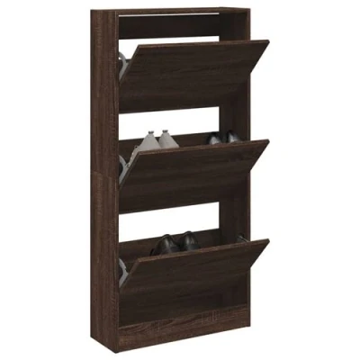 Afbeelding van vidaXL Armoire à Chaussures, Étagère Chaussures avec 3 Tiroirs, Meuble Rangement Entrée Couloir, Chêne Marron Bois d&#039;Ingénierie