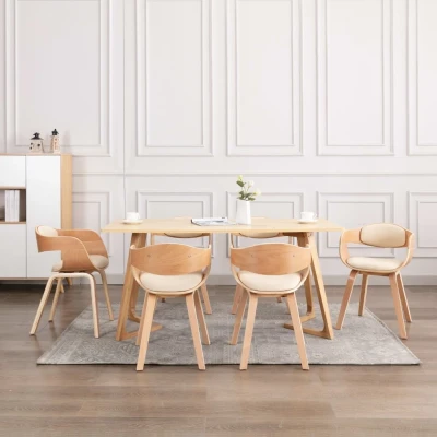 Afbeelding van Eetkamerstoelen 6 st gebogen hout en kunstleer