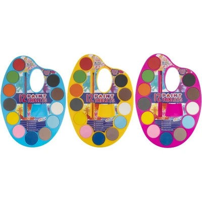 Afbeelding van Basic Craft Waterverfpalet + Penseel 12 Kleuren Assorti