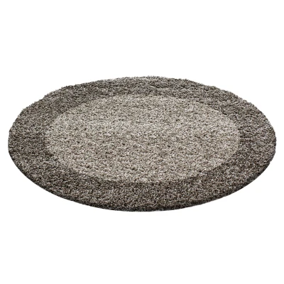 Afbeelding van Basic Shaggy Kader vloerkleed Taupe Hoogpolig 160 cm rond