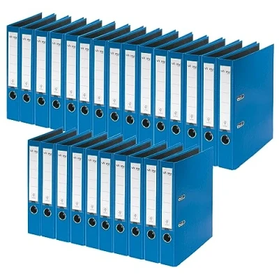 Afbeelding van von Leitz 10560035 25 stuks DIN A4 kartonnen mappen met kunststof omslag, rug 50 mm, voor 350 vellen, engelblauw en FSC gecertificeerd, school, studie thuis