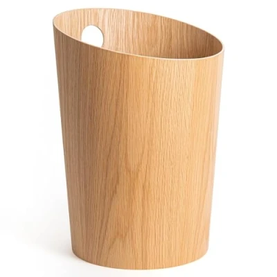 Afbeelding van Kazai.® Prullenbak design &#039;Bennet&#039;, unieke afvalemmer voor kantoor, slaapkamer, kinderkamer en meer, bureaumand van echt houtfineer, eiken