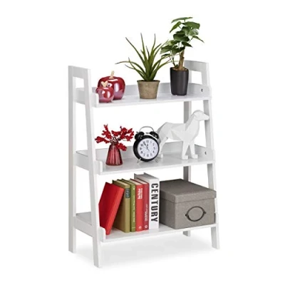 Afbeelding van Relaxdays Ladderrek wit 3 etages boekenrek badkamerrek staand rek opbergrek