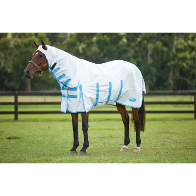 Afbeelding van Weatherbeeta Eczeemdeken Sweet Itch Combo Neck Wit/Blauw 120/170