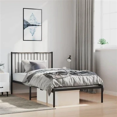 Image de vidaXL Cadre de lit métal avec tête noir 100x200 cm