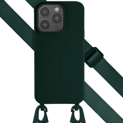 Afbeelding van Selencia hoesje Geschikt voor iPhone 15 Pro met koord Siliconen afneembaar Donkergroen