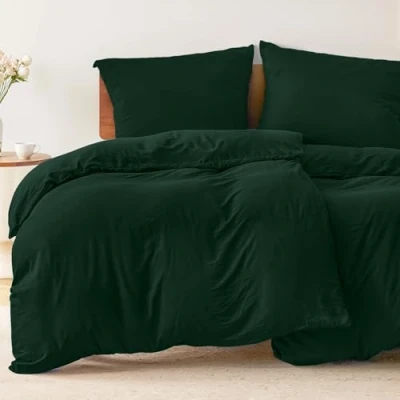 Afbeelding van Dreamzie Beddengoedset, 4 delig, met kussenslopen 80 x cm, dekbedovertrek 135 200 100% microvezel, chemicaliënvrij, Oeko TEX, voor eenpersoonsbed, groen