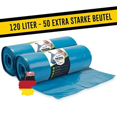 Afbeelding van Extra sterke vuilniszakken 120 liter 70 μ 50 stuks TYPE 100 STERK &amp; scheurvast vuilniszakken, stevige LDPE maat x 110 cm voor commercieel, blauwe zak