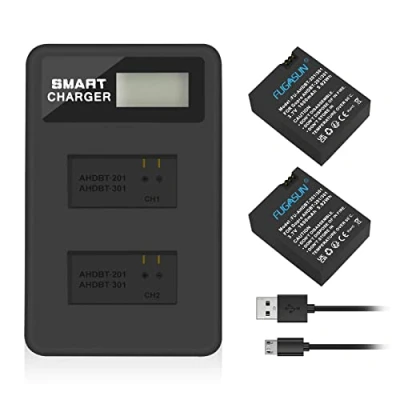 Afbeelding van FUGASUN 2 stuks 1600 mAh voor Gopro AHDBT 201/301 camera batterij met dubbele acculader Hero 3 3+ 301, 201