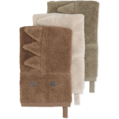 Afbeelding van Konges Sløjd Washandjes set van 3 stuks Dino