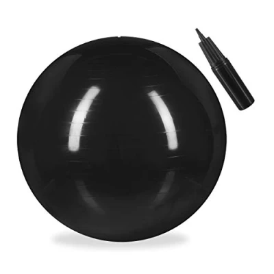 Afbeelding van Relaxdays fitnessbal 65 cm gymbal zitbal yogabal pilatesbal met pompje PVC zwart