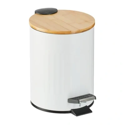 Afbeelding van Relaxdays pedaalemmer 3 liter afvalbakje badkamer bamboe deksel softclose keuken wit