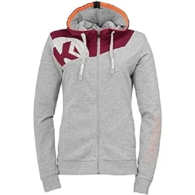 Afbeelding van Kempa Core 2.0 Hood Jacket Dames Donker Grijs Melange Diep Rood Maat XS