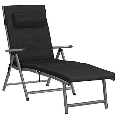 Afbeelding van SONGMICS Ligstoel, ligstoel met matras van 6 cm dik, aluminium, roestvrij, ademend, kantelbaar, maximale belasting 150 kg, zwart GCB24BK