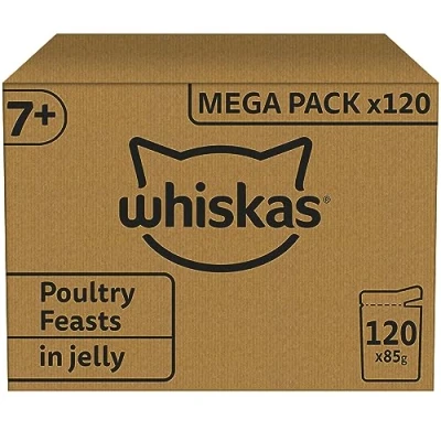 Afbeelding van 120x85g Whiskas Senior zakjes gevogelte selectie in gelei nat kattenvoer