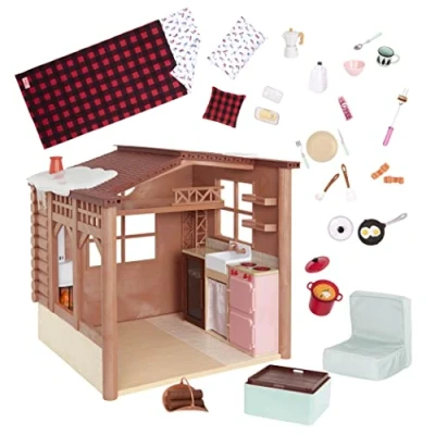 Afbeelding van Our Generation BD37961Z OG Cozy Cabin Comfortabel winterhuis voor poppen met accessoires 26 delig 46 cm