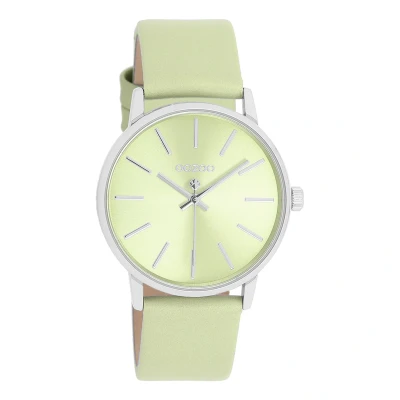 Afbeelding van OOZOO Timepieces Zilverkleurige horloge met licht groene leren band C11370