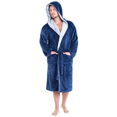 Afbeelding van CityComfort Badjas voor heren en jongeren, Superzacht, met capuchon, Maat M 2XL, Warm comfortabel, Nachtkleding, Donkerblauw