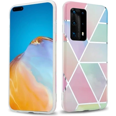 Afbeelding van Cadorabo Hoesje geschikt voor Huawei P40 in Regenboog Marmer No. 11 Beschermhoes gemaakt van TPU siliconen Case Cover met mozaïek motief