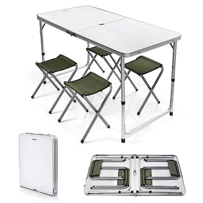 Afbeelding van Campingtafel, inklapbaar, aluminium, 120 x 60 69 cm, met 4 aluminium stoelen