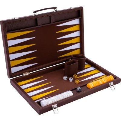 Afbeelding van Longfield Backgammon 15 &quot;, bruin/geel/wit ingelegd vilt